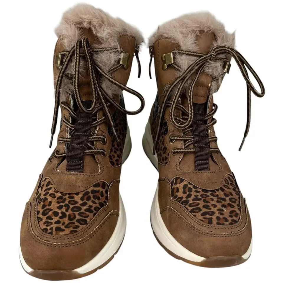 Patrizia by Spring Step Sneaker Booties Lace Up 39 Animal Print Side Zip 8.5